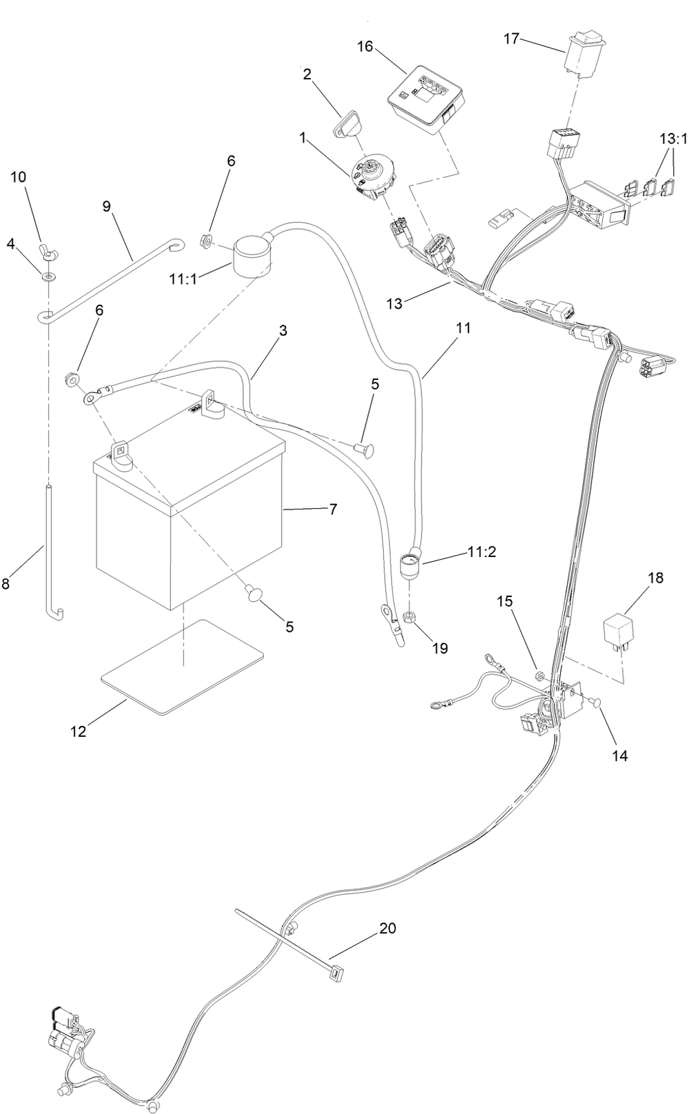 Electrical Harness Assembly Diagram and Parts List for 68138 403300000 - 404319999 Toro Lawn Tractor Accessories