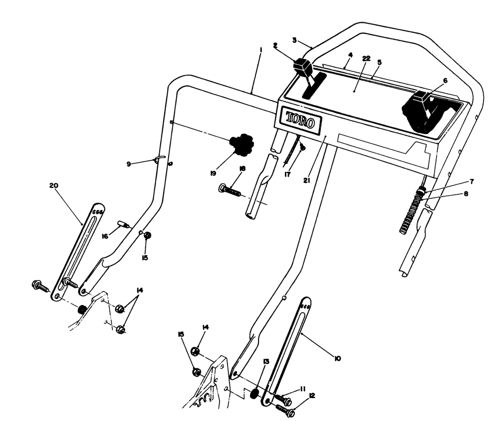 Handle Assembly Diagram and Parts List for 20324 2000001 - 2999999 Toro Lawn Mower