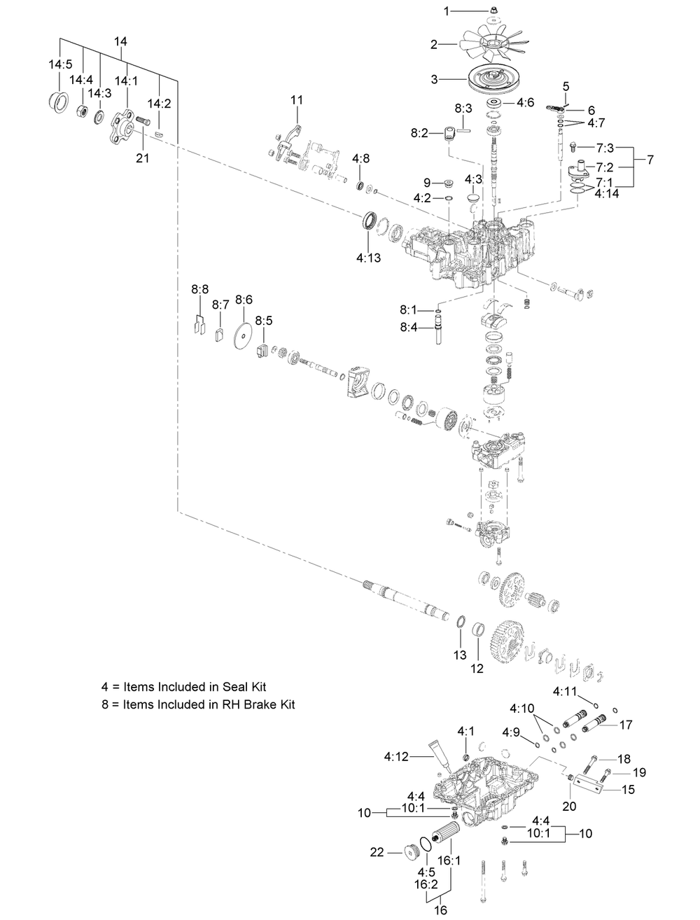 Lh Transaxle Assembly Diagram and Parts List for 74523 403294044-404313999 Toro Lawn Mower