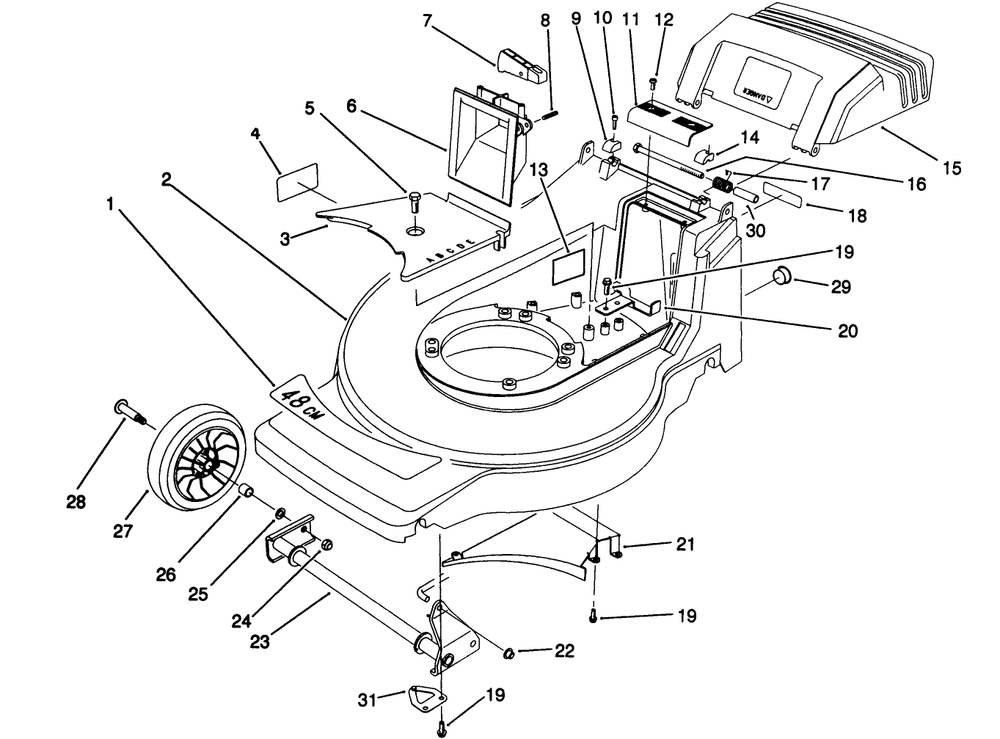 Housing Assembly Diagram and Parts List for 20921B 2000001 - 2999999 Toro Lawn Mower