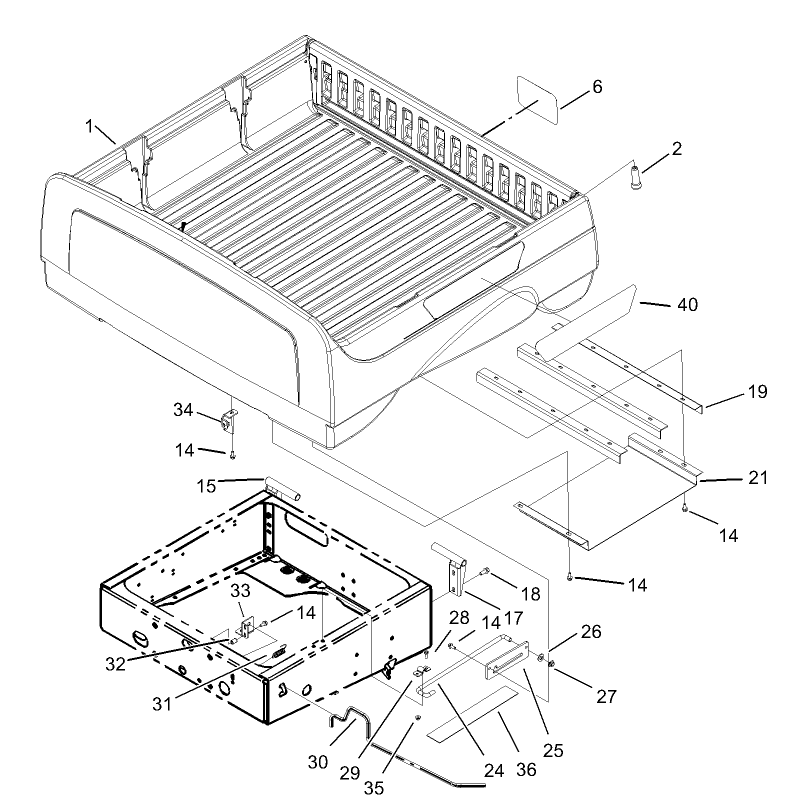 Box And Tailgate Installation Assembly Diagram and Parts List for 12004 230000001 - 230999999 Toro Lawn Tractor