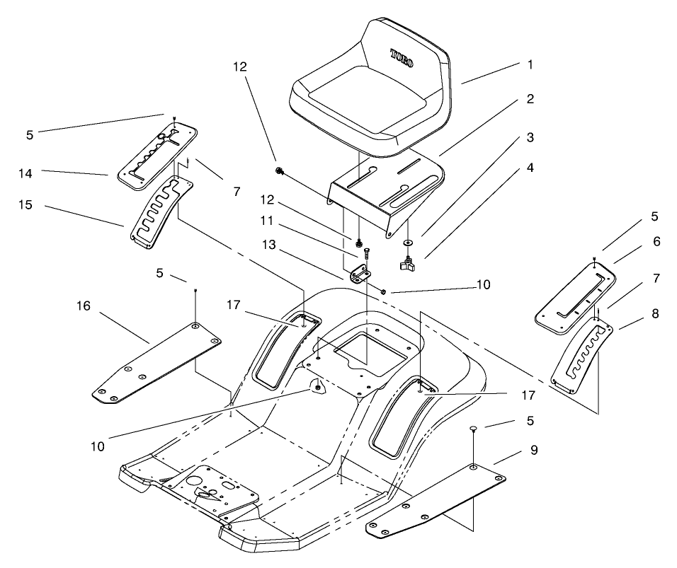 Seat Assembly Diagram and Parts List for 71205 6900001 - 6999999 Toro Lawn Tractor
