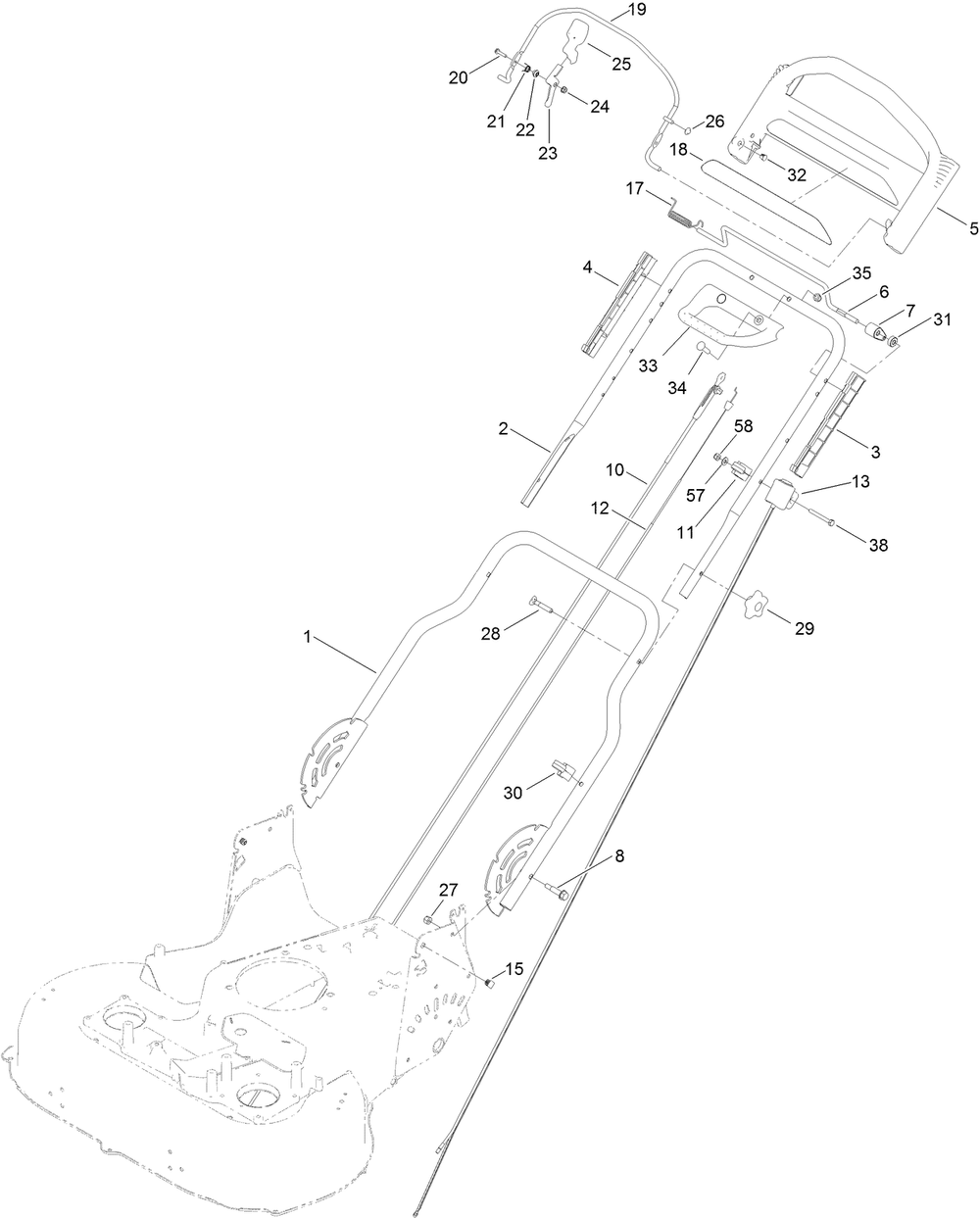 Handle And Electrical Assembly Diagram and Parts List for 21199 407700000 - 410243166 Toro Lawn Mower