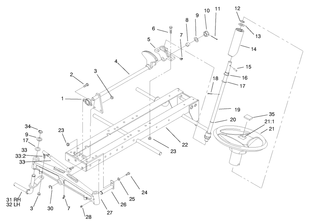 Frame Axle And Steering System Diagram and Parts List for 73428 8900001 - 8900499 Toro Lawn Tractor