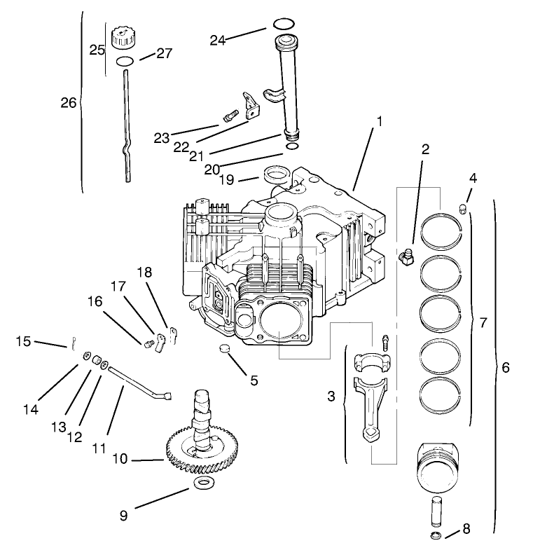 Crankcase Diagram and Parts List for 72104 7900001 - 7999999 Toro Lawn Tractor