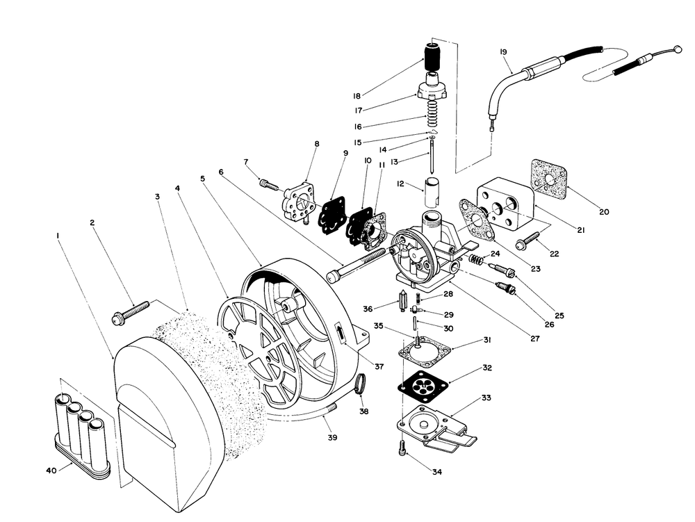 Carburetor & Air Cleaner Assembly Diagram and Parts List for 30941 6000001 - 6002183 Toro Leaf Blower / Vacuum