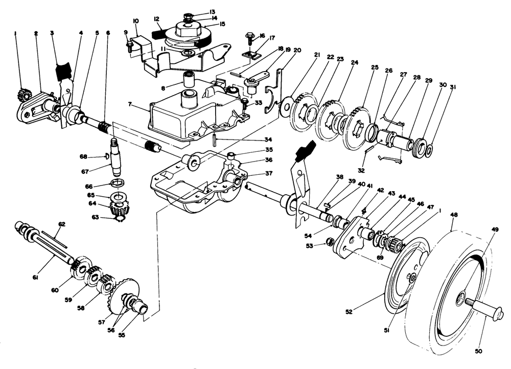 Gear Case Assembly Diagram and Parts List for 20628C 7000001 - 7999999 Toro Lawn Mower