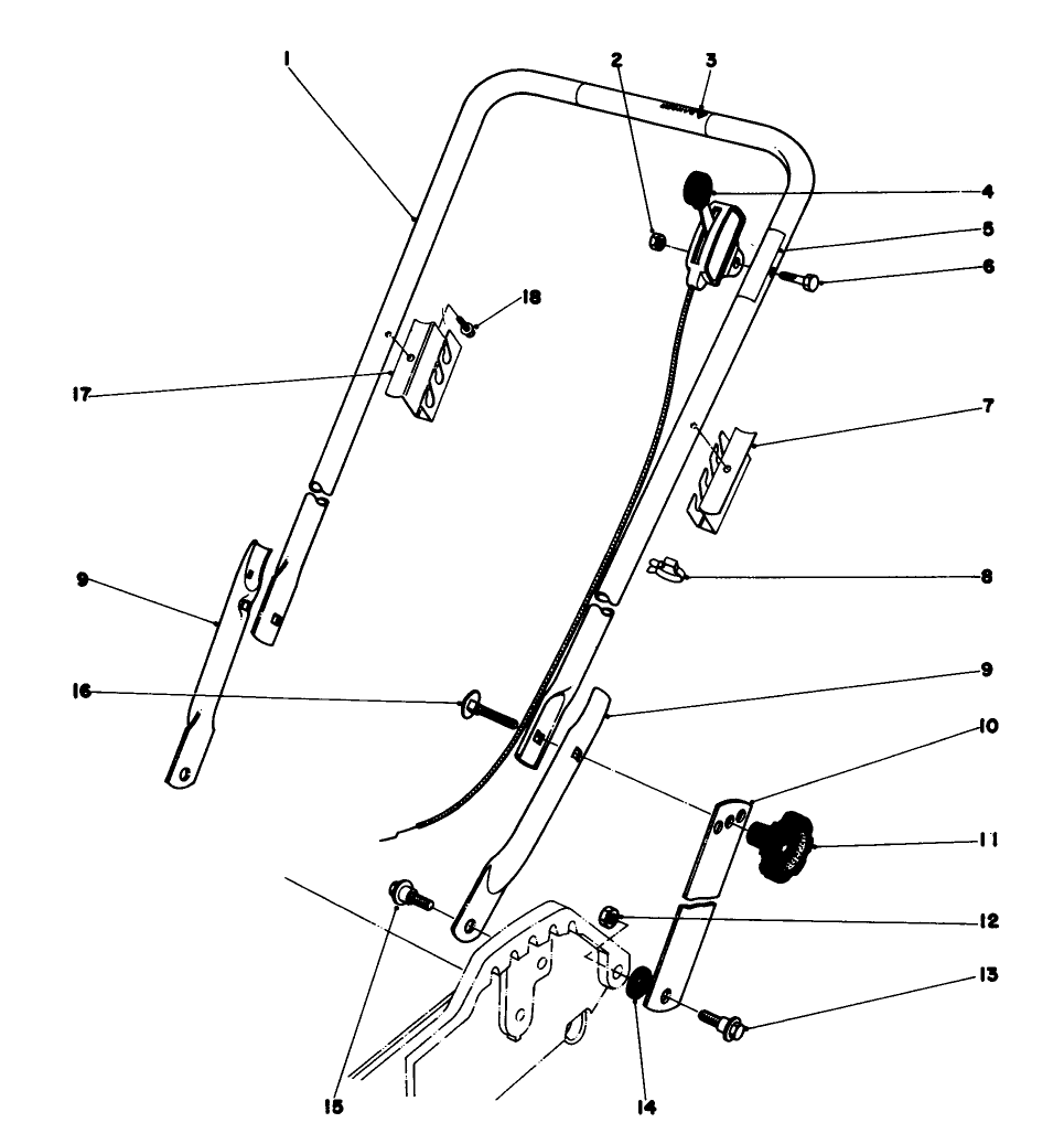 Handle Assembly Diagram and Parts List for 20788 1000001 - 1999999 Toro Lawn Mower