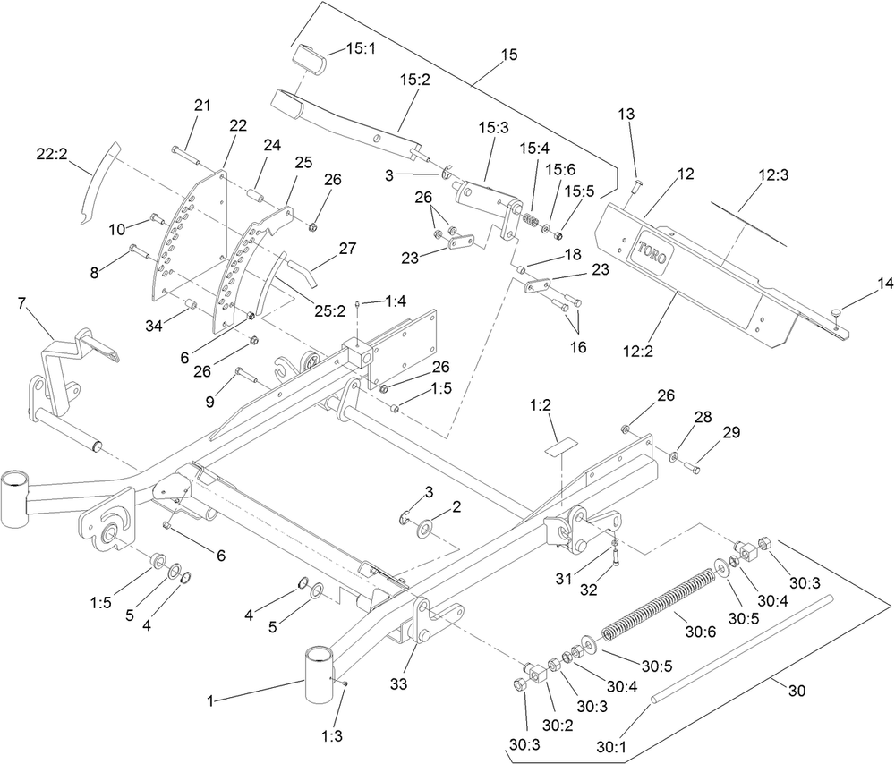 Front Frame Assembly Diagram and Parts List for 72267 400000000-406395552 Toro Lawn Mower