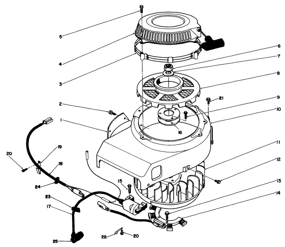 Recoil And Flywheel Assembly Diagram and Parts List for 30112 8000001 - 8999999 Toro Lawn Tractor Accessories