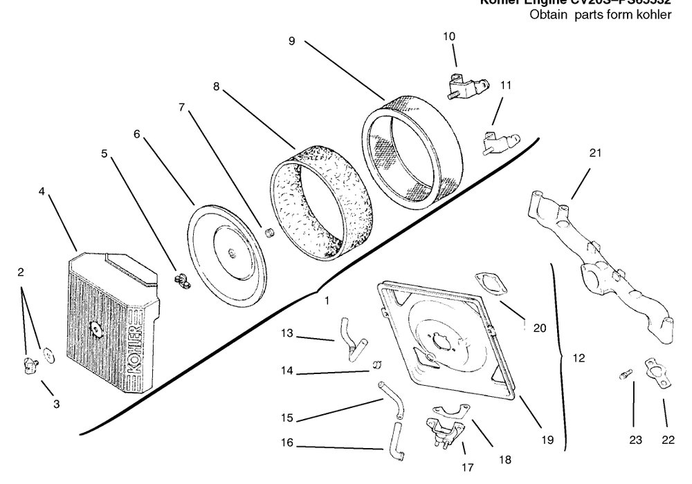 Air Intake/Filtration Diagram and Parts List for 72110 6900001 - 6999999 Toro Lawn Tractor