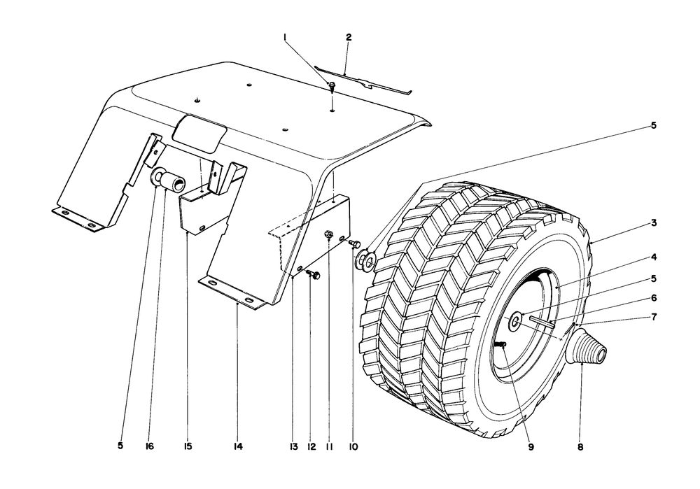 Rear Tire And Fender Assembly Diagram and Parts List for 55275 2000001 - 2999999 Toro Lawn Tractor