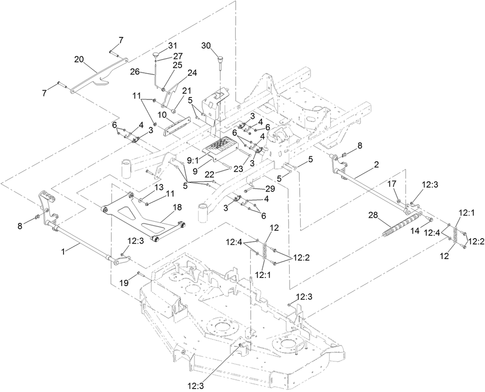 Deck Lift Assembly Diagram and Parts List for 74472 402100000-403351083 Toro Lawn Tractor