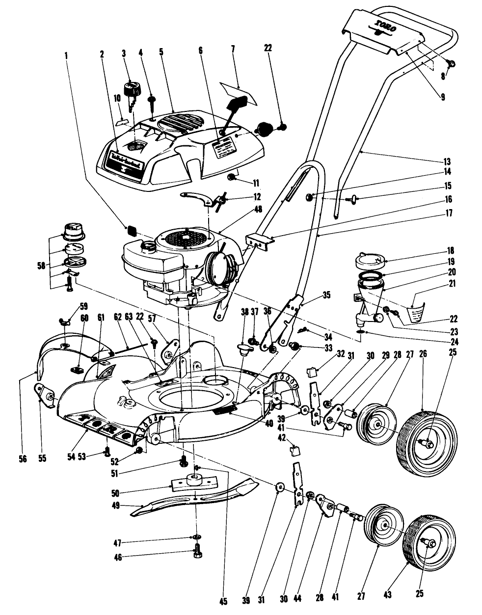 19" Fingertip Start Main Frame Parts List Diagram and Parts List for 18213 8000001 - 8999999 Toro Lawn Mower