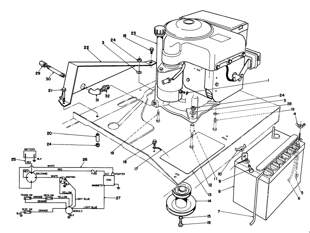 Engine Assembly Diagram and Parts List for 56132 2000001 - 2999999 Toro Lawn Tractor