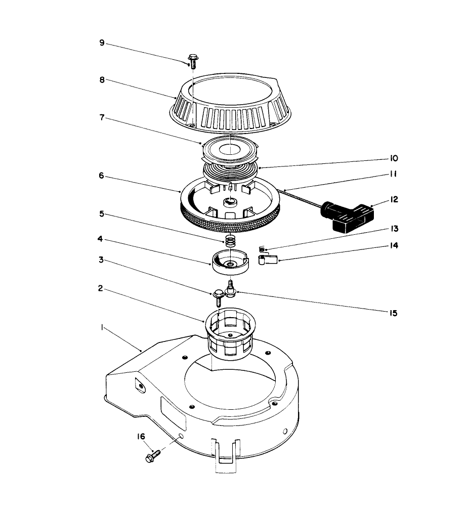 Recoil Assembly Diagram and Parts List for 16212 5000001 - 5999999 Toro Lawn Mower