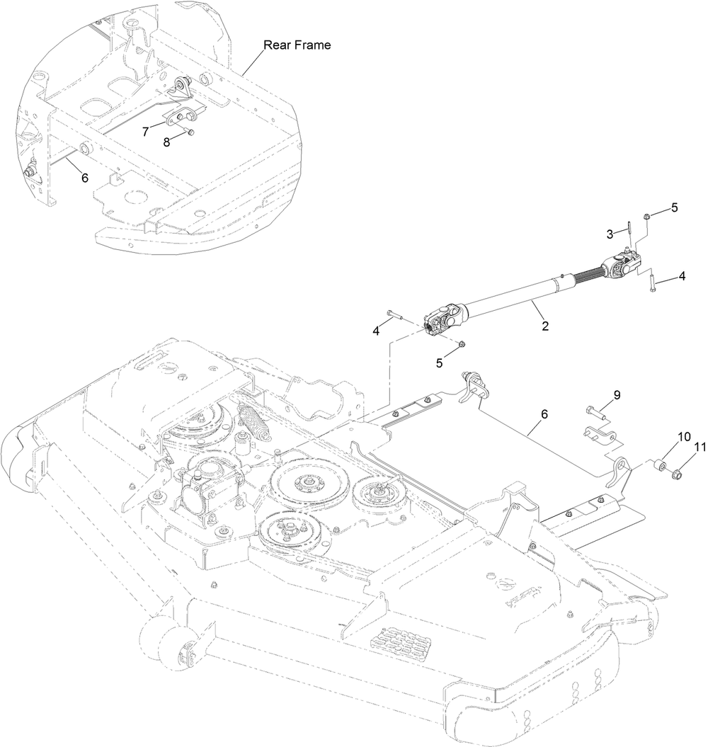 Deck Driveshaft Assembly Diagram and Parts List for 72074 400000000-406562804 Toro Lawn Tractor