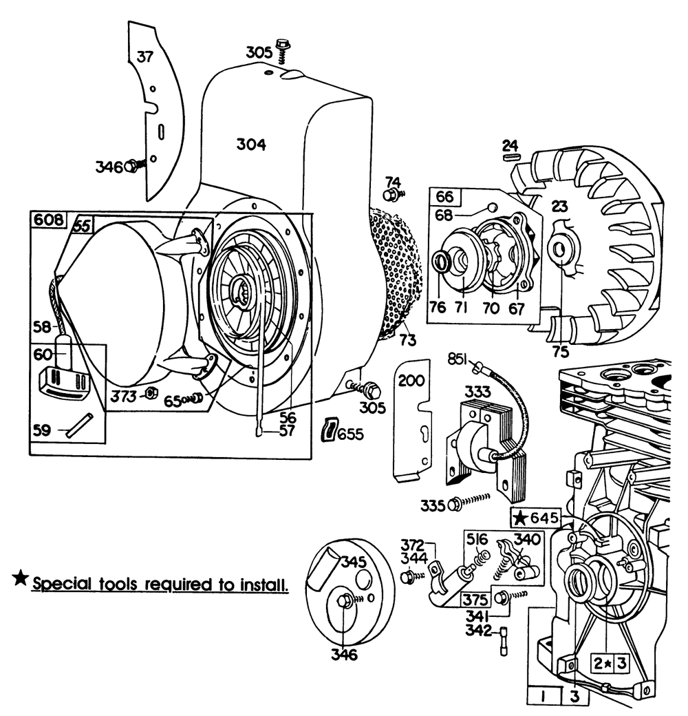 Engine Briggs & Stratton Model No. 130232 Type No. 0497-01 Diagram and Parts List for 3108 1000001 - 1999999 Toro Lawn Tractor Accessories