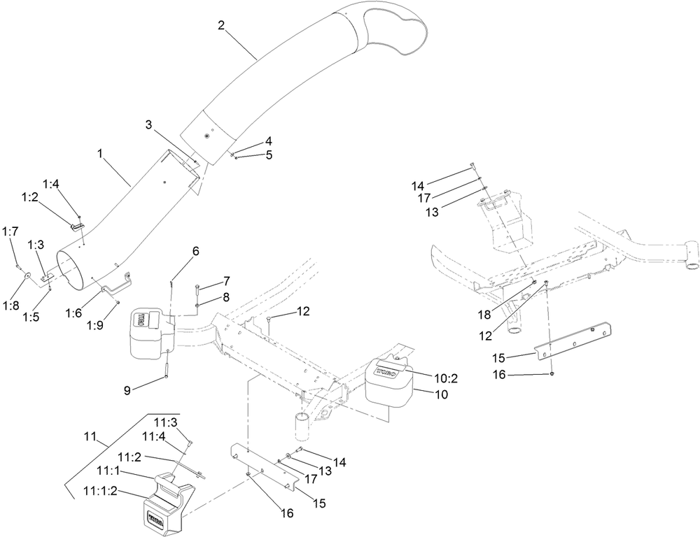 Tube And Weight Assembly Diagram and Parts List for 78567 405700000 - 411399999 Toro Lawn Tractor
