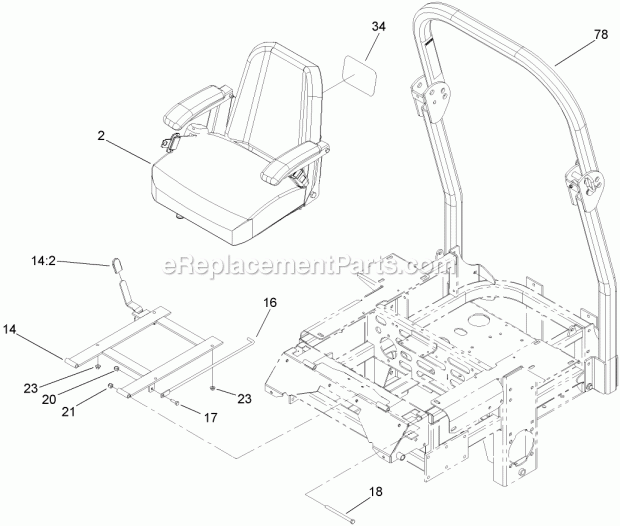 Seat And Roll-Over Protection System Assembly Diagram and Parts List for 74262CP 270000001-270999999 Toro Lawn Mower