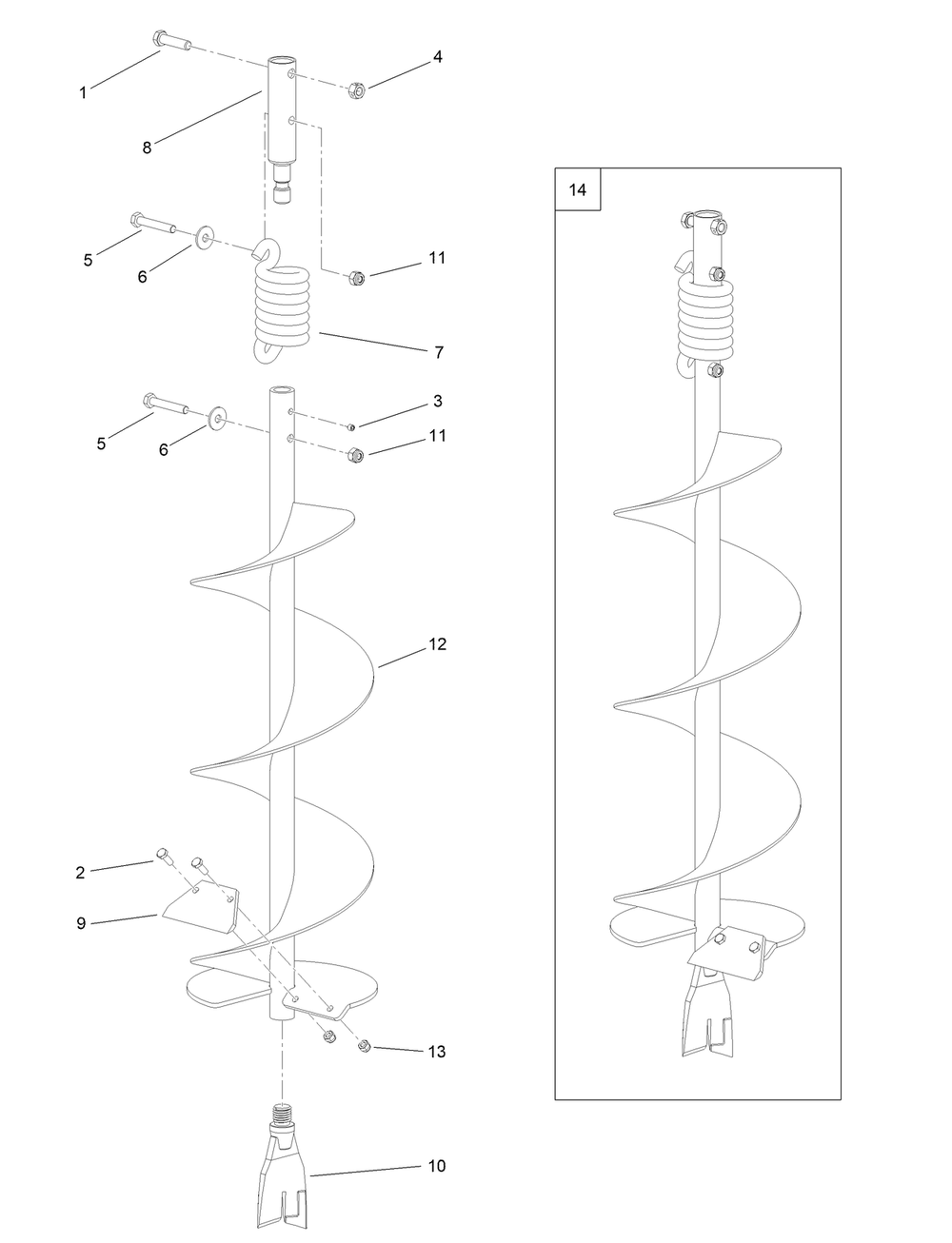 Auger Assembly Diagram and Parts List for 58630 323000001 - 999999999 Toro Auger
