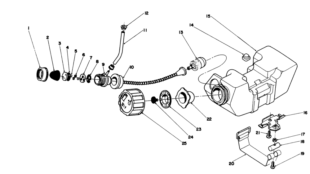 Fuel Tank Assembly Diagram and Parts List for 51645 7000001 - 7999999 Toro Trimmer