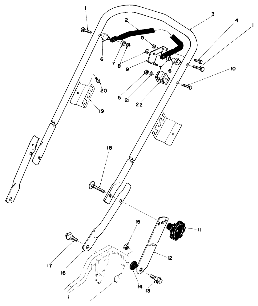 Handle Assembly Diagram and Parts List for 20574 4000001 - 4999999 Toro Lawn Mower