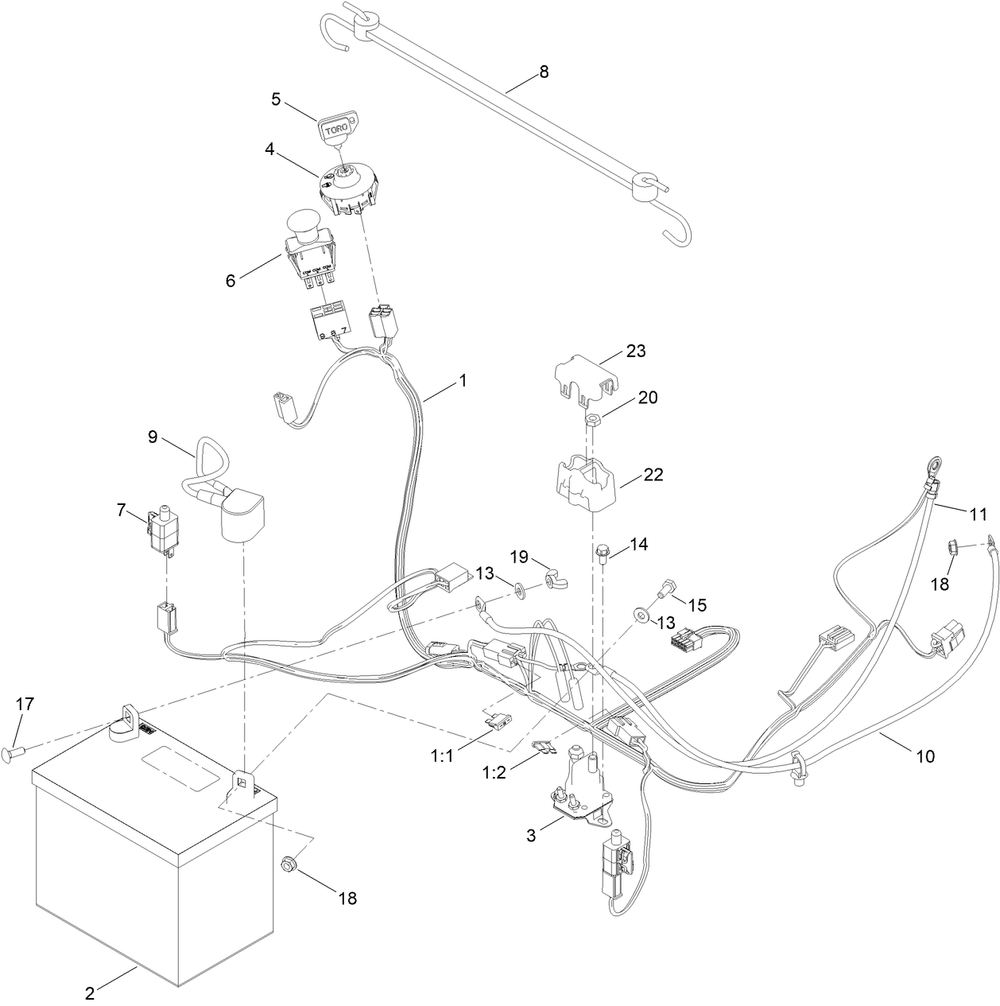 Electrical Assembly Diagram and Parts List for 75756 412800000 - 999999999 Toro Lawn Tractor