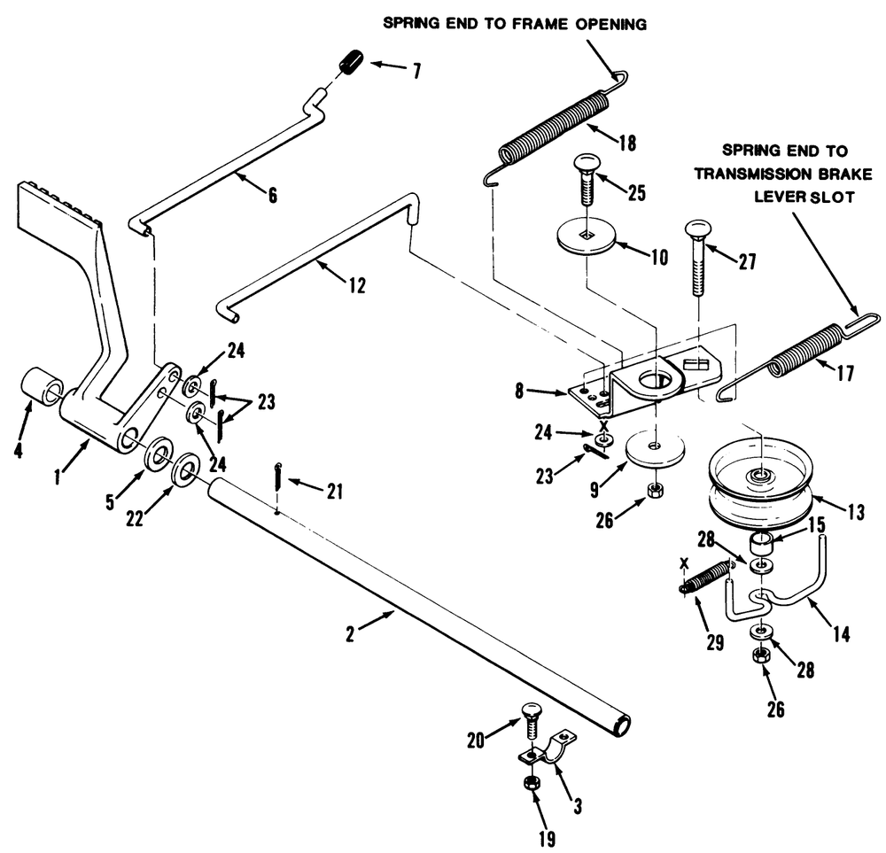 Mechanical Transmission Brake And Clutch Linkage Diagram and Parts List for 32-120EA1 1000001 - 1999999 Toro Lawn Tractor