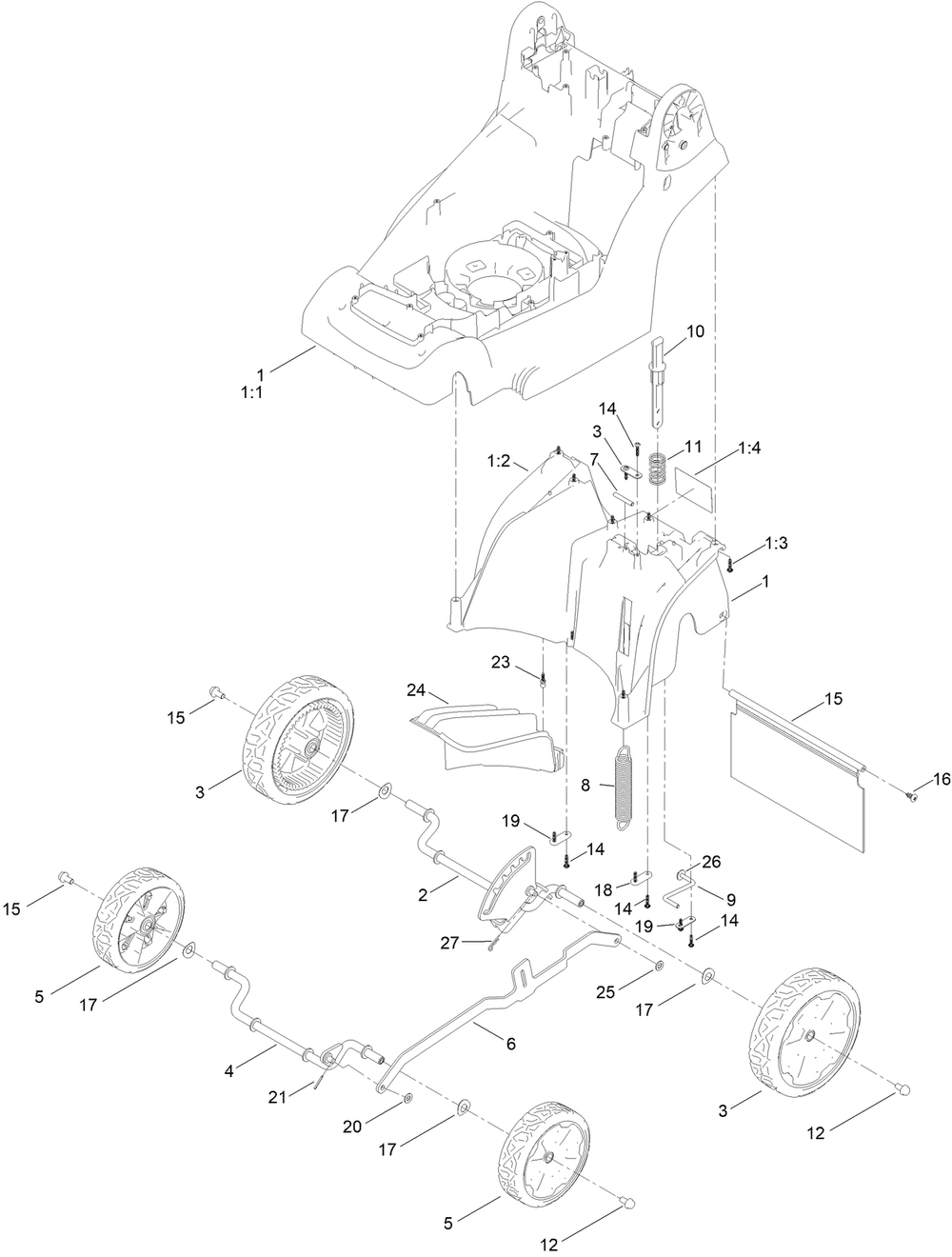 Traction And Height-Of-Cut Assembly Diagram and Parts List for 21836 321000001 - 321999999 Toro Lawn Mower
