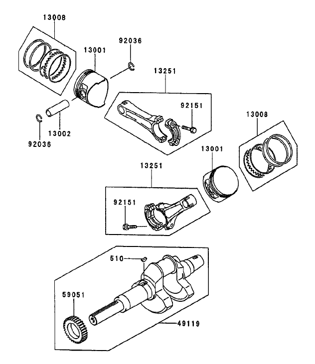 Piston/Crankshaft Diagram and Parts List for 74213 (220000001-220999999)(2002) Toro Lawn Mower
