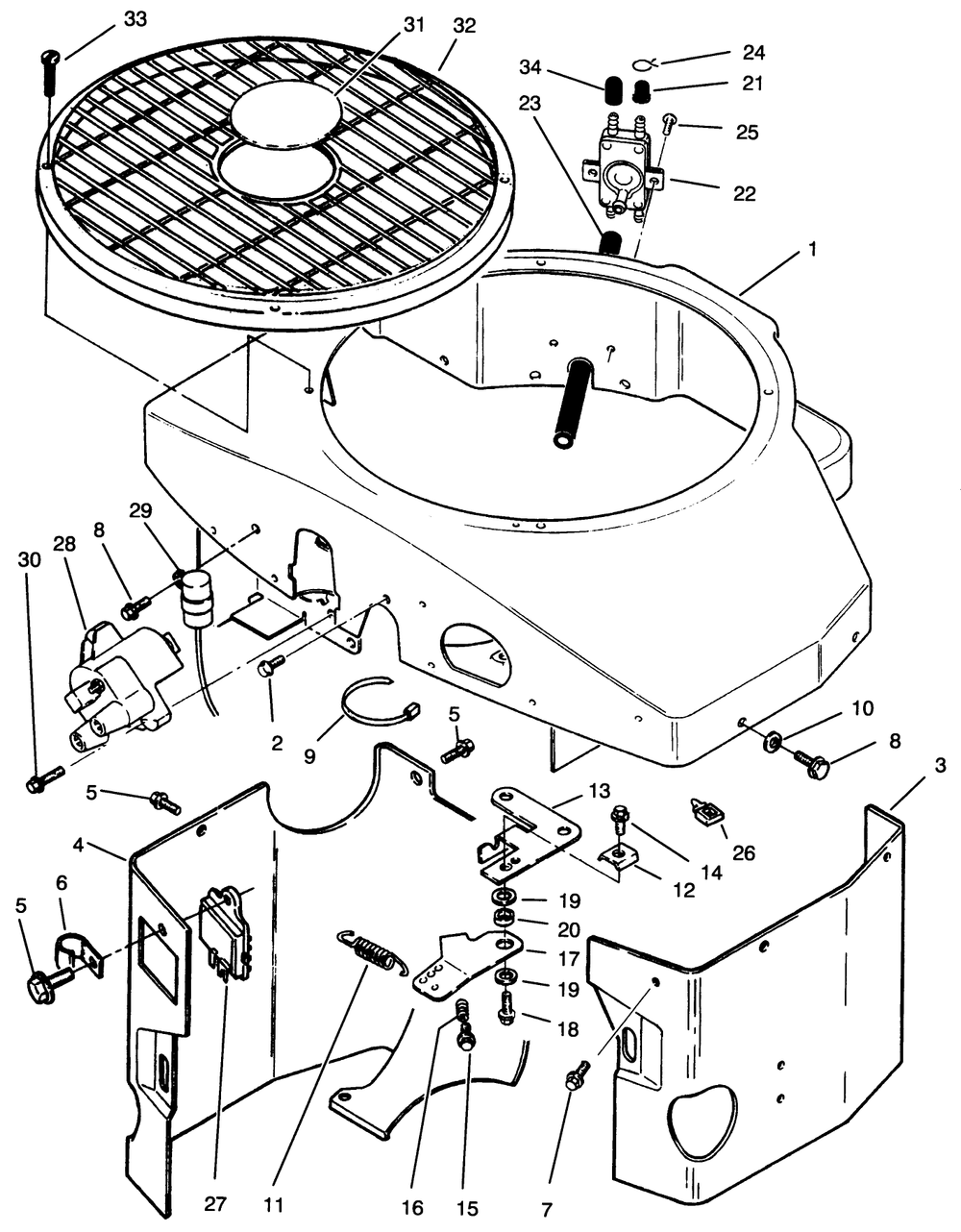 Covers, Fuel Pump, Coil, Regulator & Governor Linkage Assembly Diagram and Parts List for 74041 39000001 - 39999999 Toro Lawn Tractor