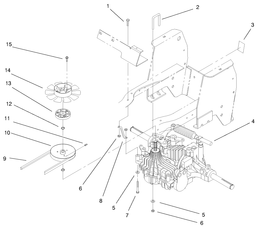 Hydro Transaxle Assembly Diagram and Parts List for 72115 9900001 - 9999999 Toro Lawn Tractor