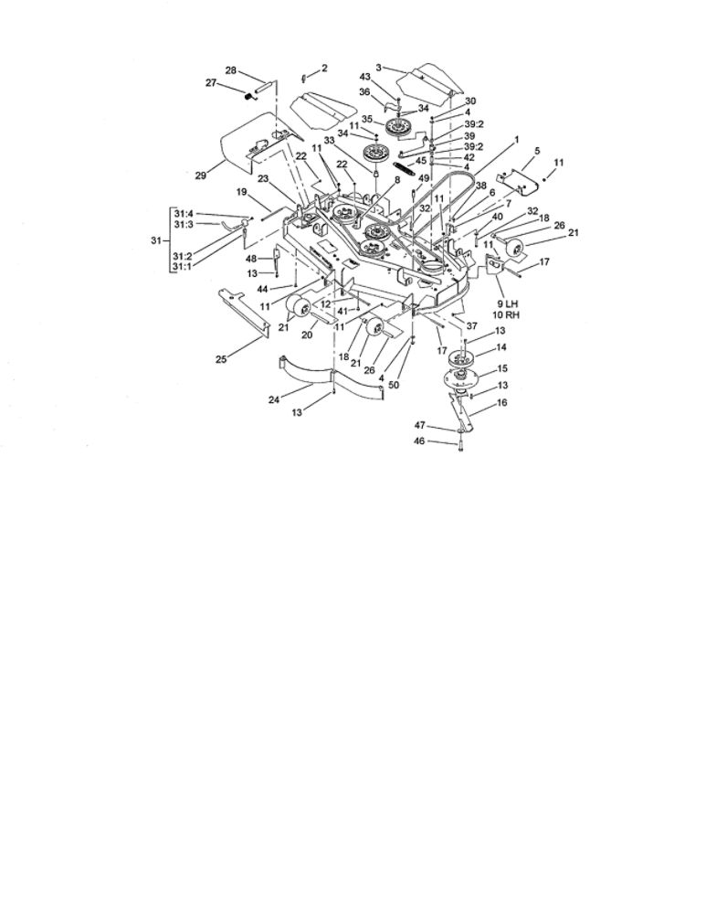 Deck Assembly Diagram and Parts List for 74264 260000001 AND UP Toro Lawn Mower