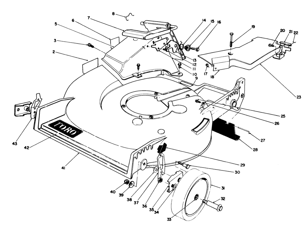Housing Assembly Diagram and Parts List for 20692C 9000001 - 9999999 Toro Lawn Mower