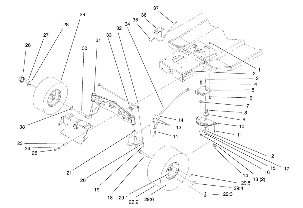 Front Axle Assembly Diagram and Parts List for 71190 7900001 - 7999999 Toro Lawn Tractor