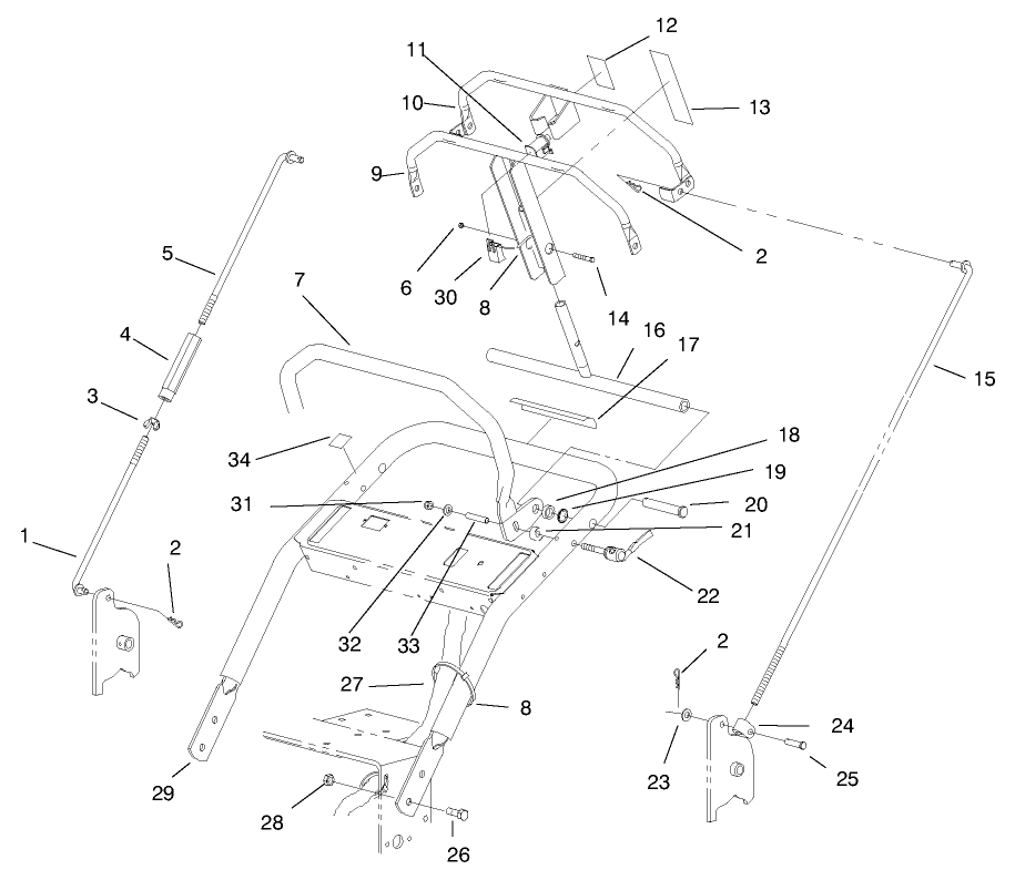 Handle Assembly Diagram and Parts List for 30187 790001 - 795000 Toro Lawn Tractor Accessories