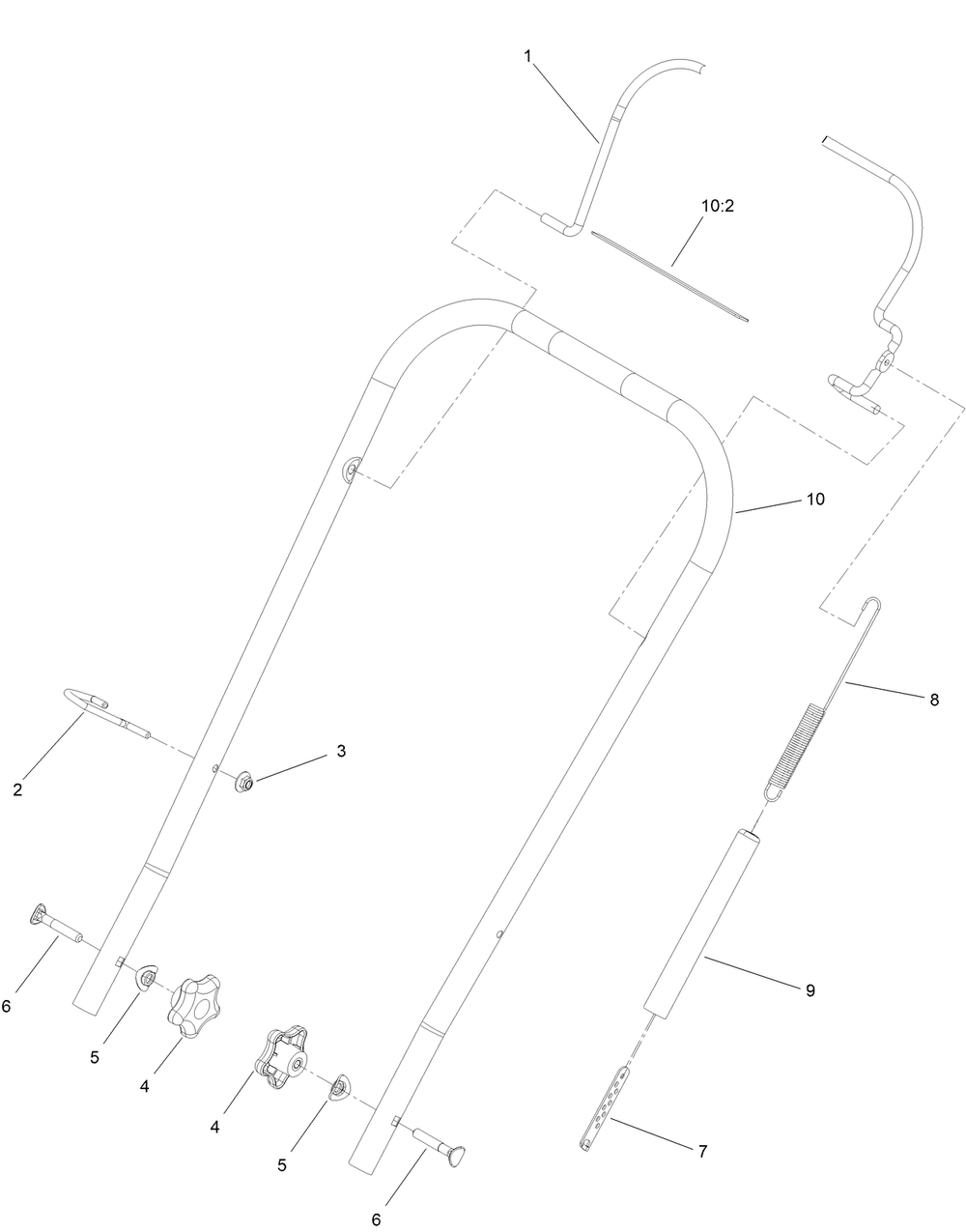 Handle Assembly Diagram and Parts List for 38473 409130000 - 999999999 Toro Snow Blower