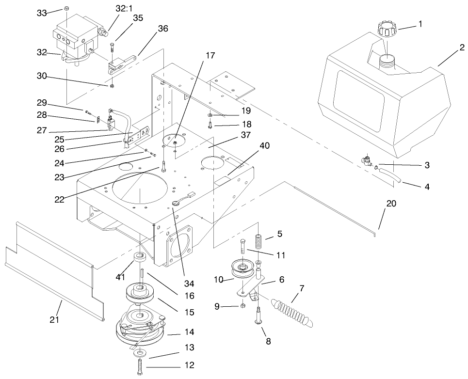Fuel Tank, Hydro Pump & Pto Diagram and Parts List for 30187 795001 - 799999 Toro Lawn Tractor Accessories