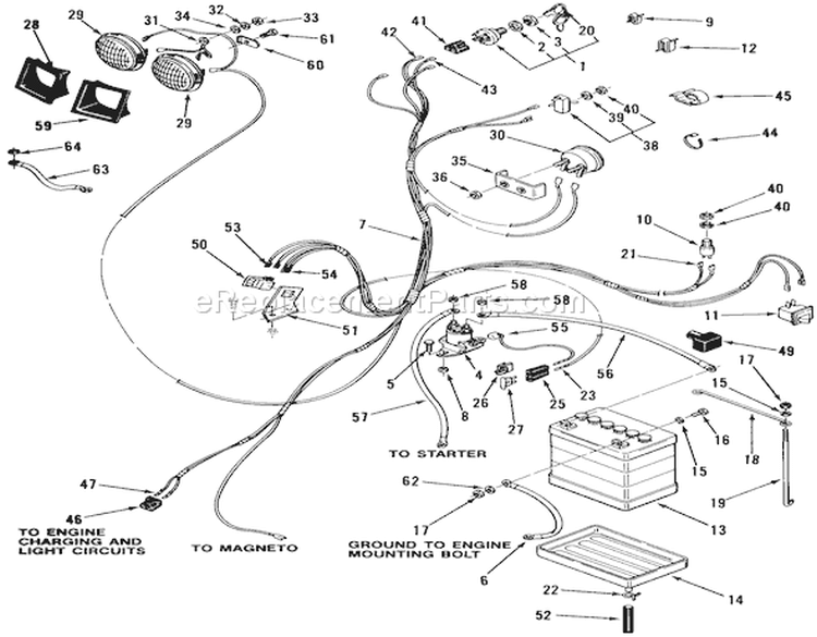 Electrical System Diagram and Parts List for A1-164201 1982 Toro Lawn Tractor