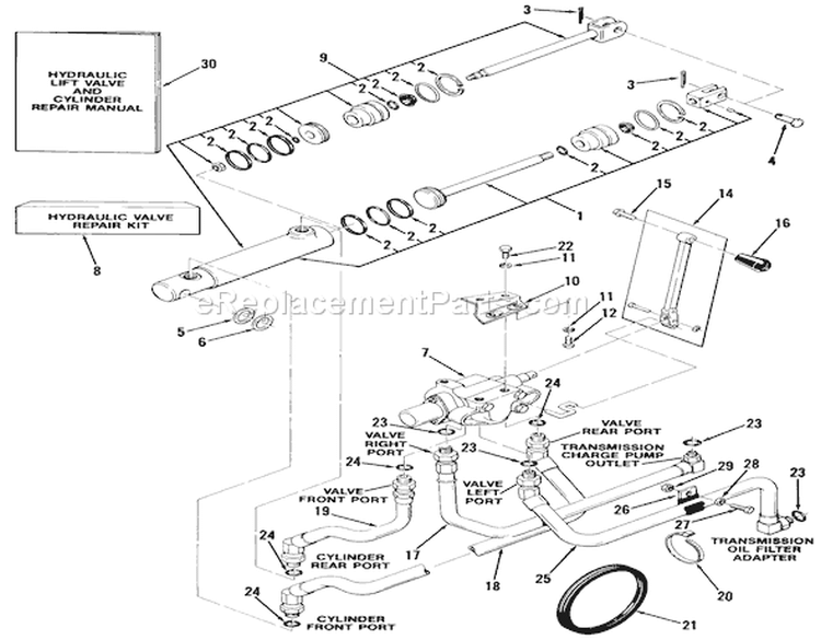 Hydraulic System Diagram and Parts List for A1-164201 1982 Toro Lawn Tractor