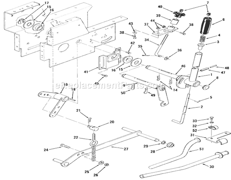 Lift Linkage Diagram and Parts List for A1-164201 1982 Toro Lawn Tractor