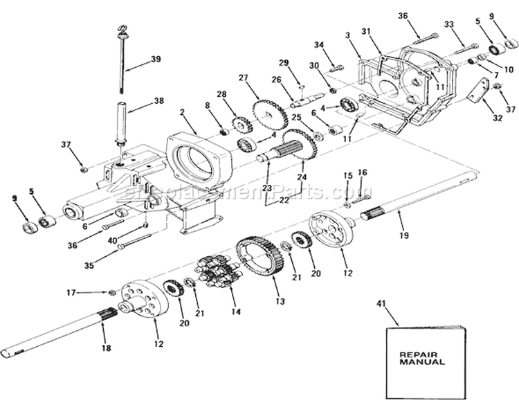 Transaxle Diagram and Parts List for A1-164201 1982 Toro Lawn Tractor