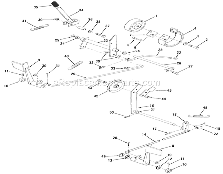 Clutch, Brake And Speed Control Linkage Diagram and Parts List for A1-164201 1982 Toro Lawn Tractor