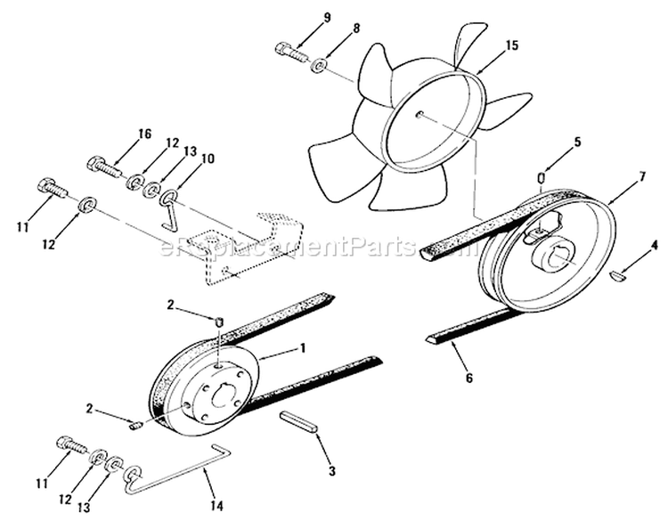 Drive Belt And Pulleys Diagram and Parts List for A1-164201 1982 Toro Lawn Tractor