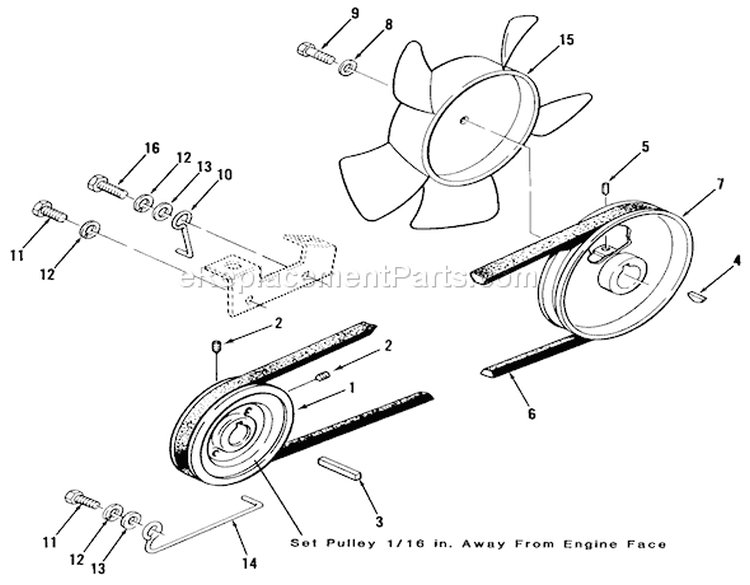 Drive Belt And Pulleys Diagram and Parts List for A1-18BE01 1984 Toro Lawn Tractor