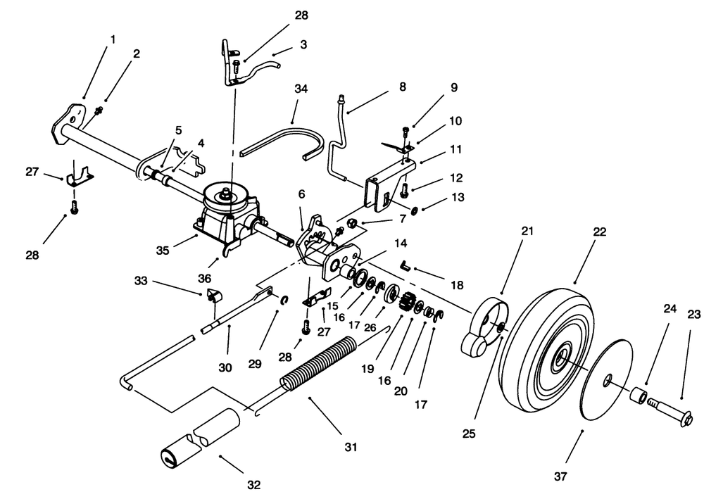 S.P. Rear Axle Assembly Diagram and Parts List for 20821B 6900001 - 6999999 Toro Lawn Mower