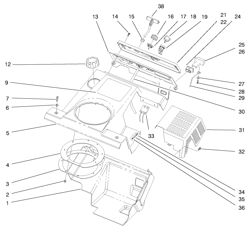 Shroud Assembly Diagram and Parts List for 38421 7900001 - 7999999 Toro Snow Blower