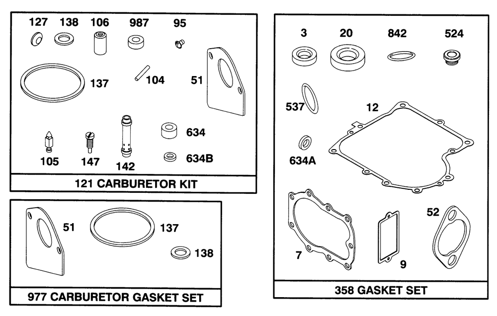 Engine Briggs & Stratton Model 282707-0119-01 Diagram and Parts List for 71201 6900001 - 6999999 Toro Lawn Tractor