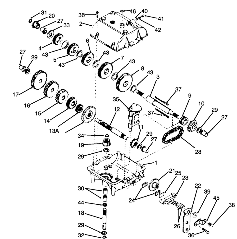 Transmission Peerless Model 700-025 Diagram and Parts List for 70060 49000001 - 49999999 Toro Lawn Tractor